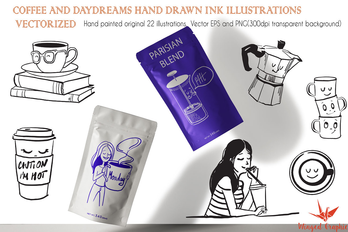 Hand drawn 22 coffee illustrations, a Food Illustration by Winged Graphics (Photo 1 of 5)