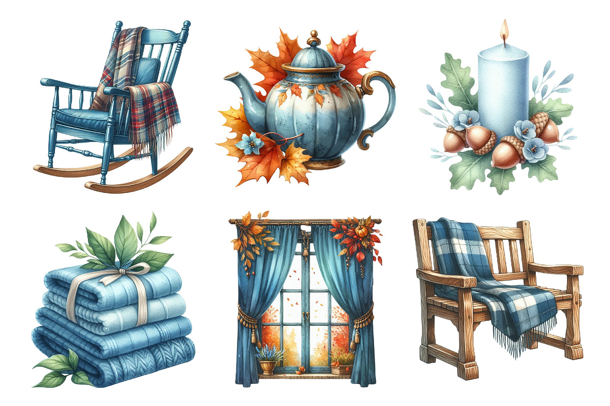 Blue Autumn Cottage Clipart, an Illustration by Daily.Designs (Photo 2 of 5)