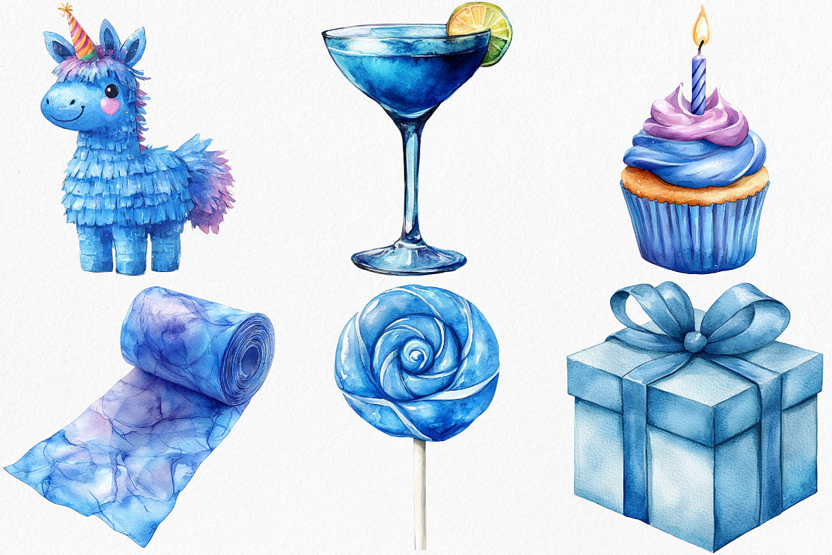 Watercolor Blue Birthday Clipart, an Illustration by Canvas Craft (Photo 4 of 8)