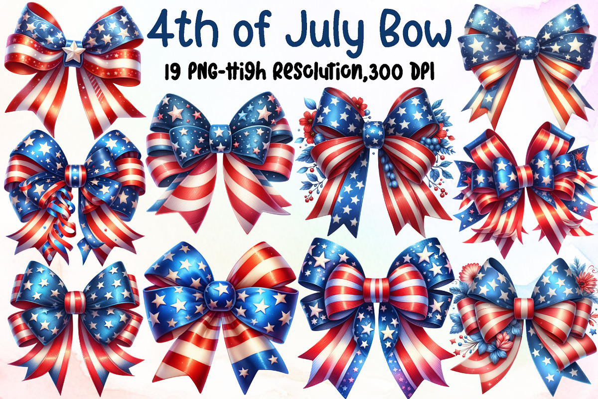 Watercolor 4th of July Bow Clipart, an Illustration by Sublimation Artist (Photo 1 of 6)