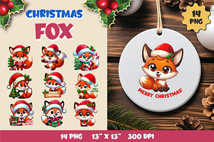 Christmas cute fox. Clipart, PNG., an Animal Illustration by KENO Mascots