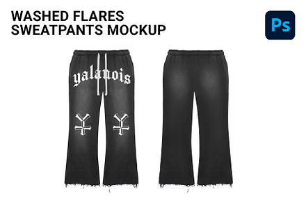 washed flares sweatpants mockup, a Bottom Mockup by yalanois