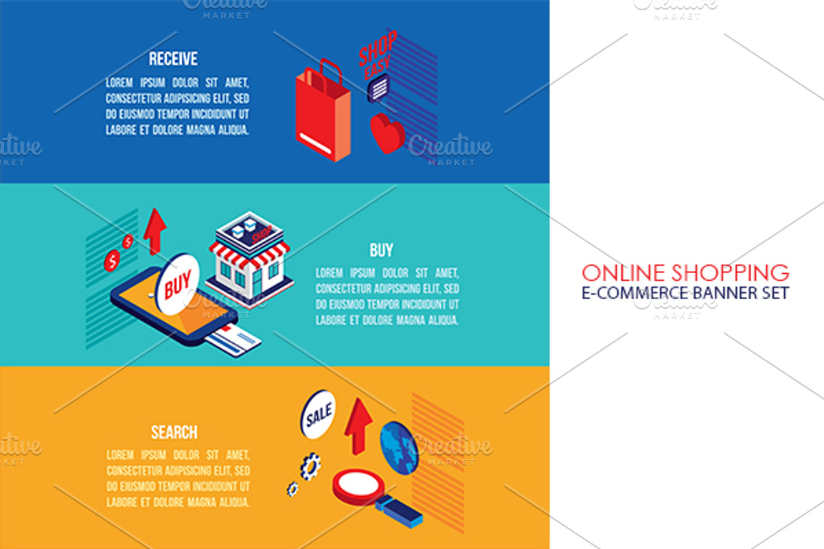 Online Shopping isometric banner set, a Technology Illustration by Anttoniu (Photo 4 of 5)