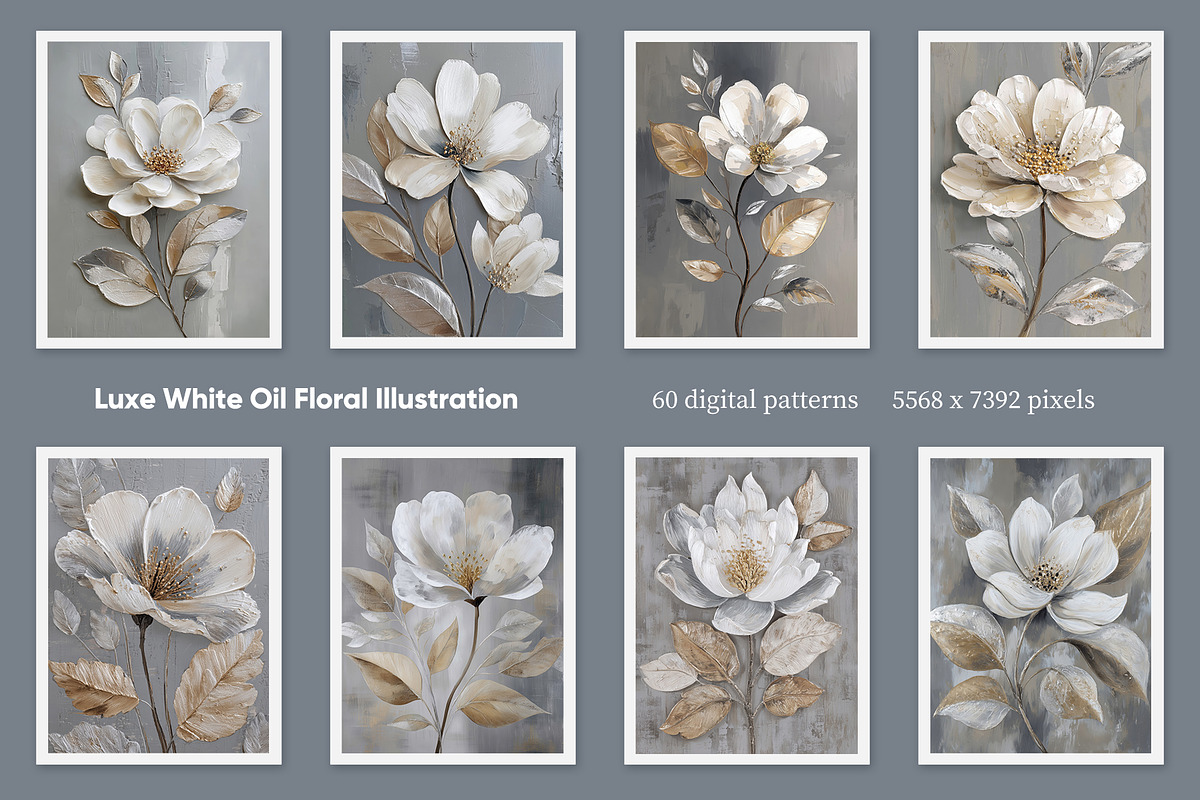 Luxe White Oil Floral Illustration, a Decorative Illustration by Housui Patterns (Photo 5 of 17)
