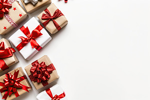 Colorful christmas gift boxes with copyspace on white background, a Holiday Photo by AlyaAnd