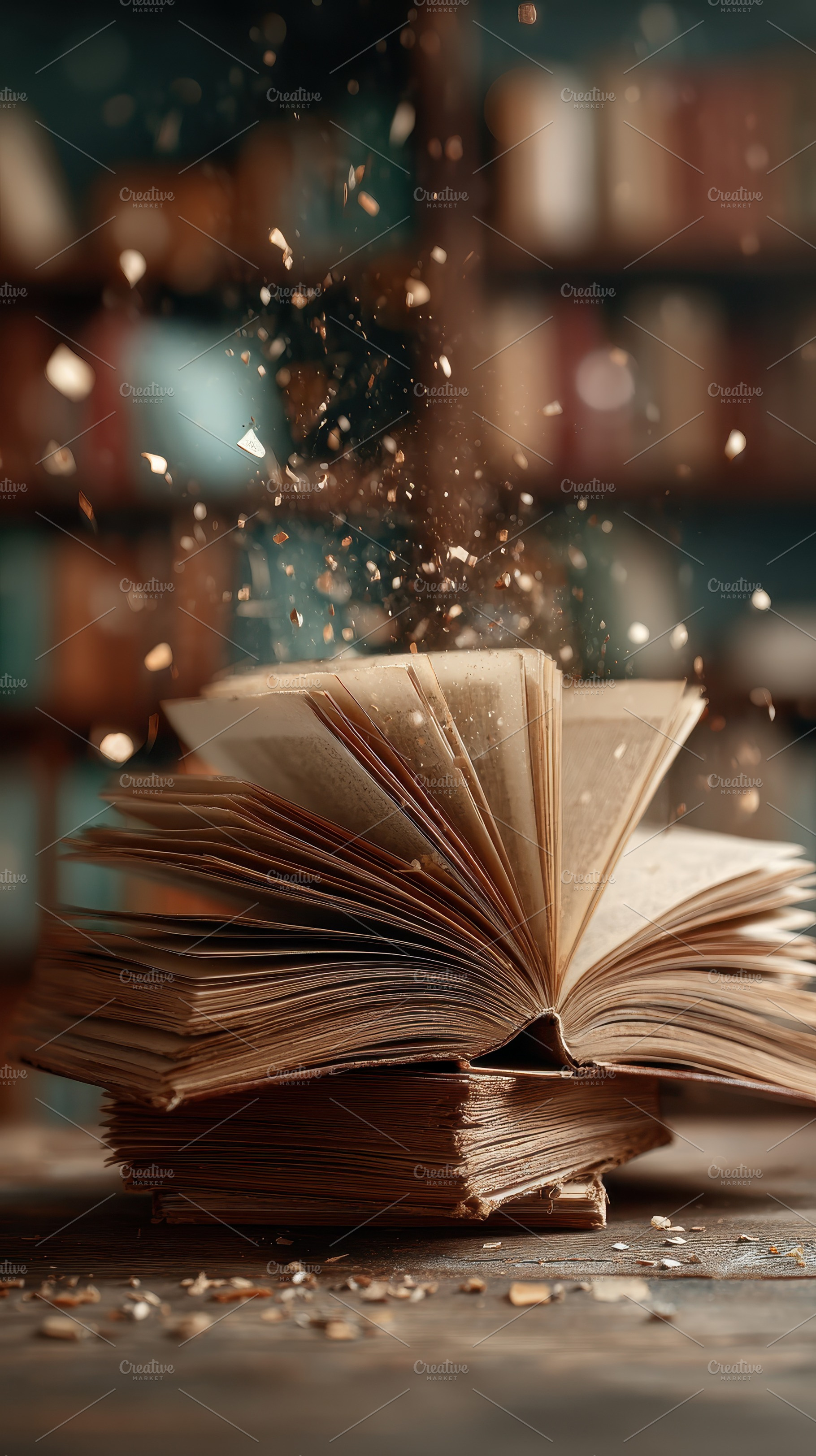 Open ancient book magic sparkles lib, a Photo by Pixeness Studio