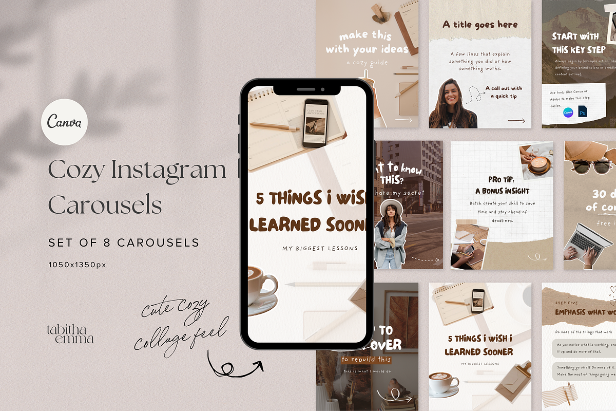 Cozy Collage Instagram Carousels, a Social Media Template by Tabitha Emma (Photo 1 of 9)