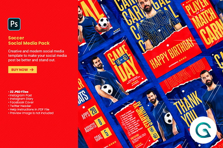 Soccer Social Media Pack Template, a Social Media Template by Geelator Studio