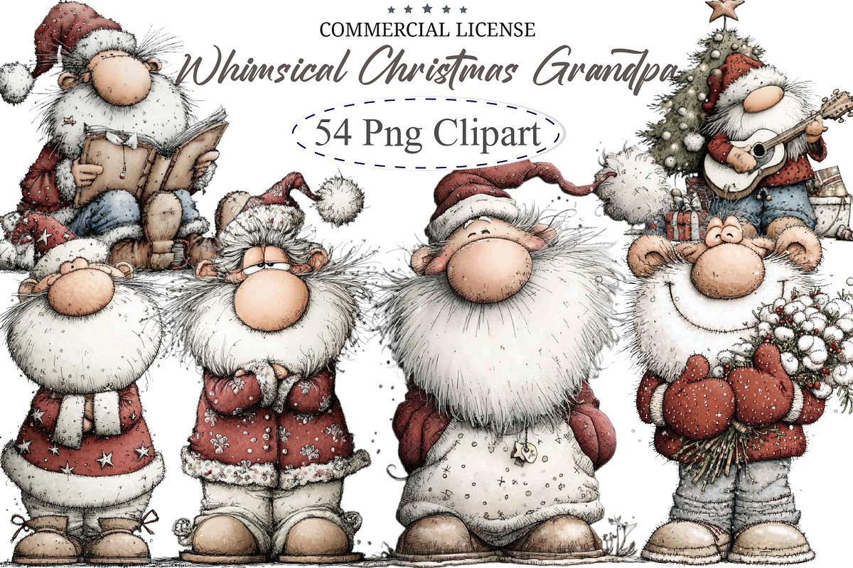 Whimsical Christmas Grandpa Clipart, an Illustration by designcity5 (Photo 1 of 5)