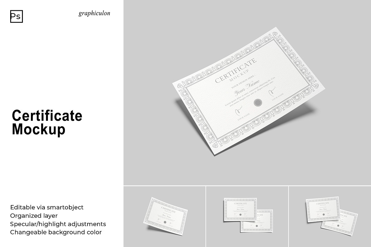 Paper Certificate Mockup, a Stationery Template by Graphiculon (Photo 1 of 11)
