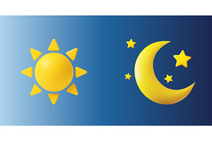 3d Sun and moon icons representing, an Object Illustration by ModVector