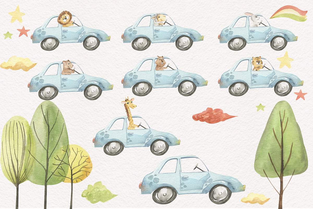 Animals in the car, an Illustration by Love Watercolor Store (Photo 8 of 15)