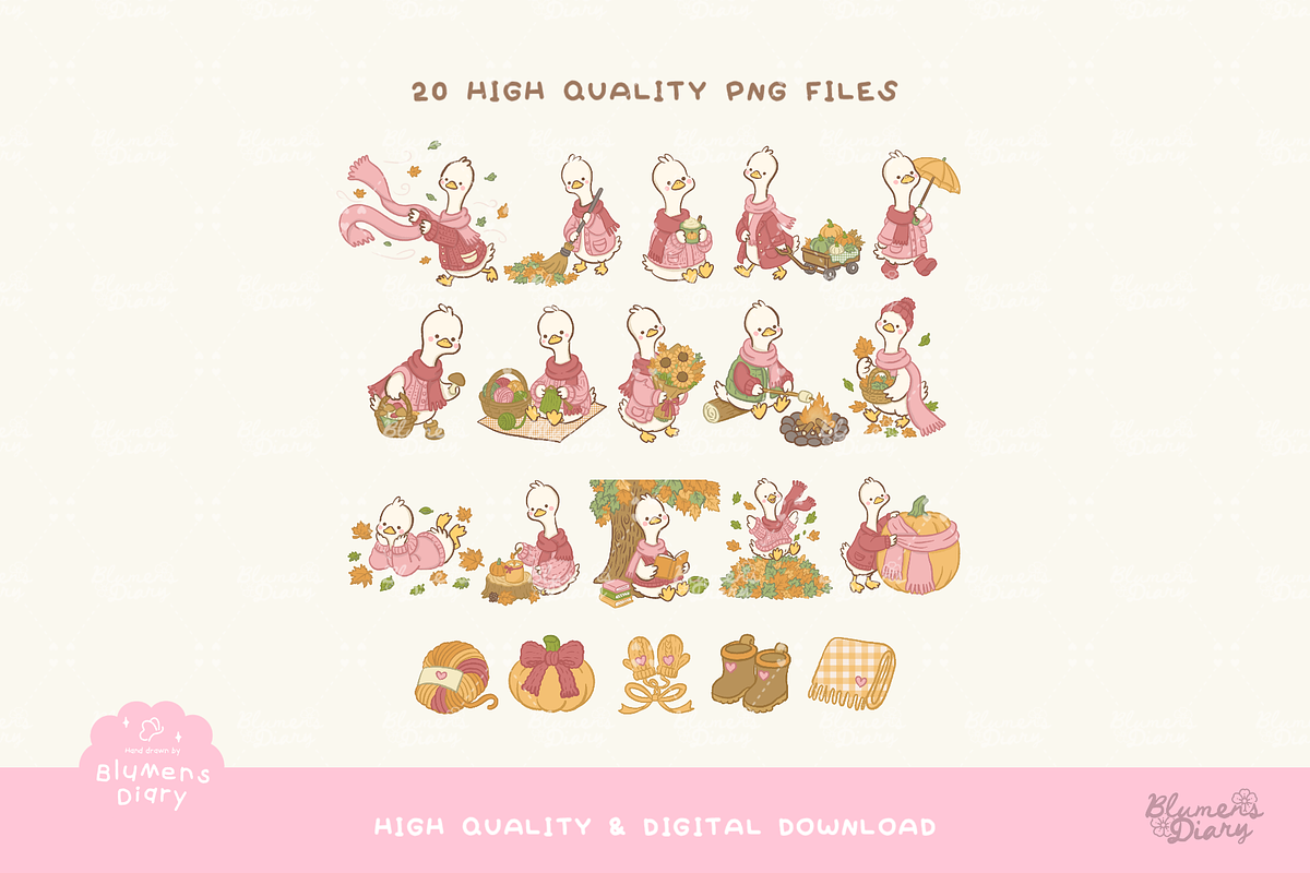 Kawaii Silly Goose Autumn Clipart, an Animal Illustration by Blumensdiary (Photo 2 of 6)