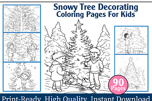 Snowy Tree Decorating Coloring Pages, an Animal Illustration by maggiesar