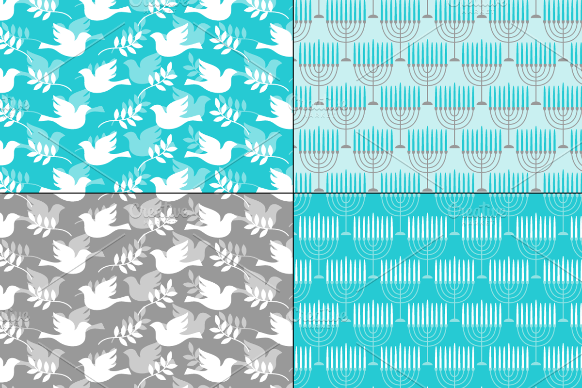 Blue Gray Hanukkah Patterns preview 4
