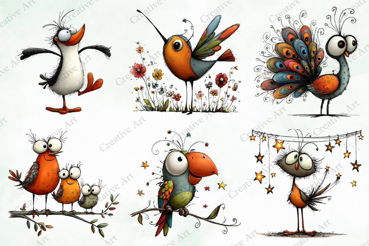 Whimsical Birds Clipart Bundle, an Illustration by Creative Art (Photo 4 of 10)