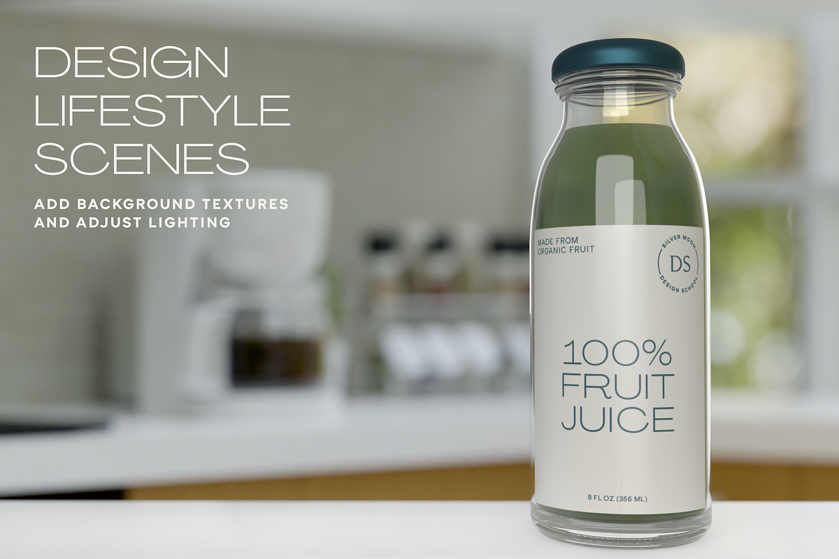 3D Juice Bottle Mockup, a Packaging Mockup by Silver Moon Design School (Photo 3 of 3)