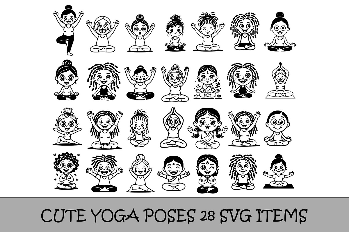 Cute yoga poses vector SVG, a Person Illustration by SketchArtStudio (Photo 1 of 3)