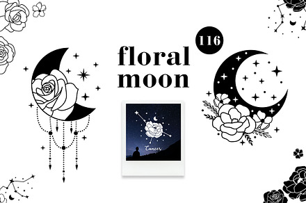 Floral moon & Zodiac Constellations
