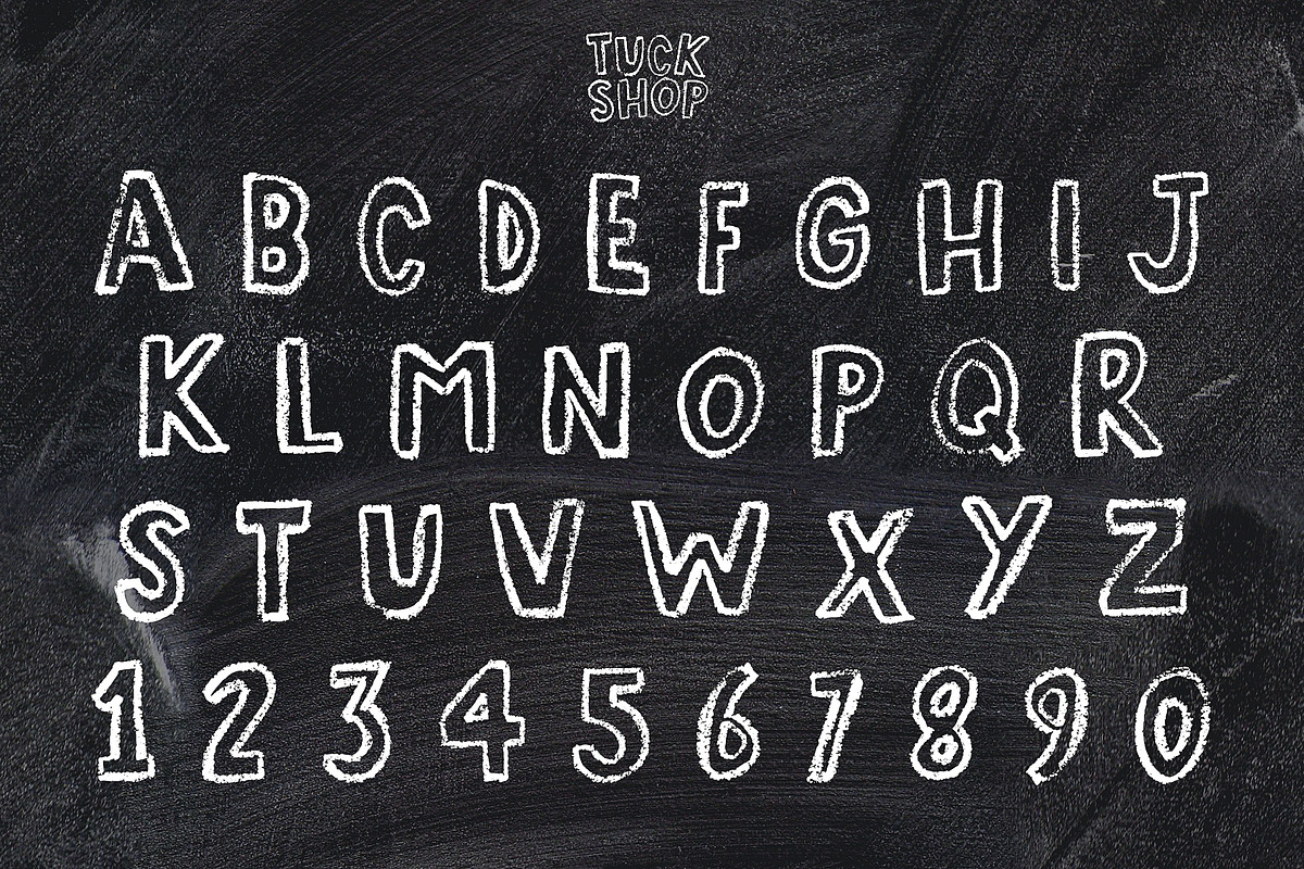 Chalkboard font Tuck Shop display, a Font by Itsmesimon (Photo 4 of 13)