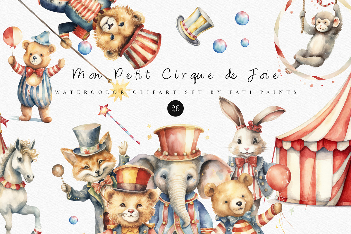 Watercolor Circus Animals Collection