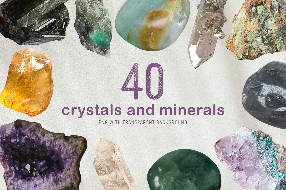 40 Crystals and Minerals in PNG, an Object Graphic by designerbianca (Photo 1 of 7)