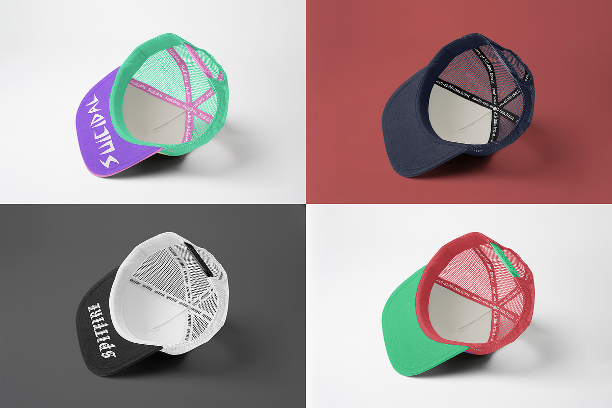 Realistic Trucker Hat Mockup, a Hat Mockup by Uncentrifuged Pressure (Photo 9 of 19)