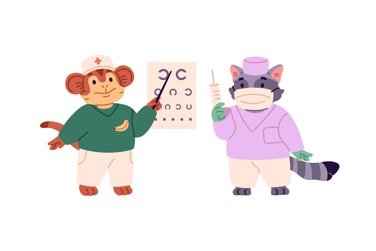 Cute animals doctors set, an Animal Illustration by PaperTrident (Photo 2 of 6)