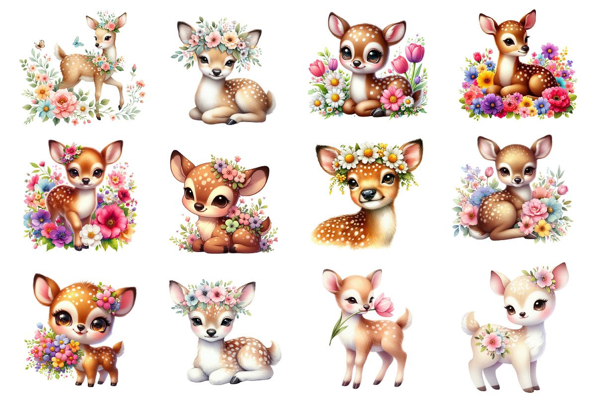 Cute Deer Spring Clipart Bundle, an Illustration by Dream Creation (Photo 3 of 5)