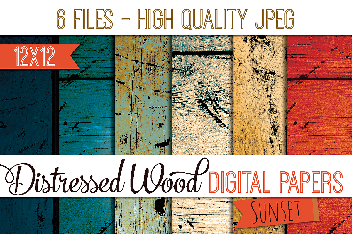 Colorful Distressed Wood Patterns, a Pattern Graphic by Digibonbons