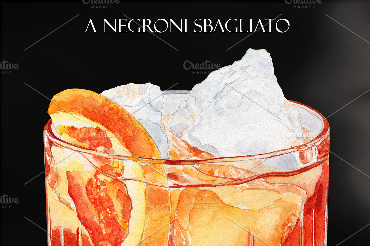Martini&Negroni Watercolor Cocktails, a Food Illustration by Olexandra Mur (Photo 2 of 5)