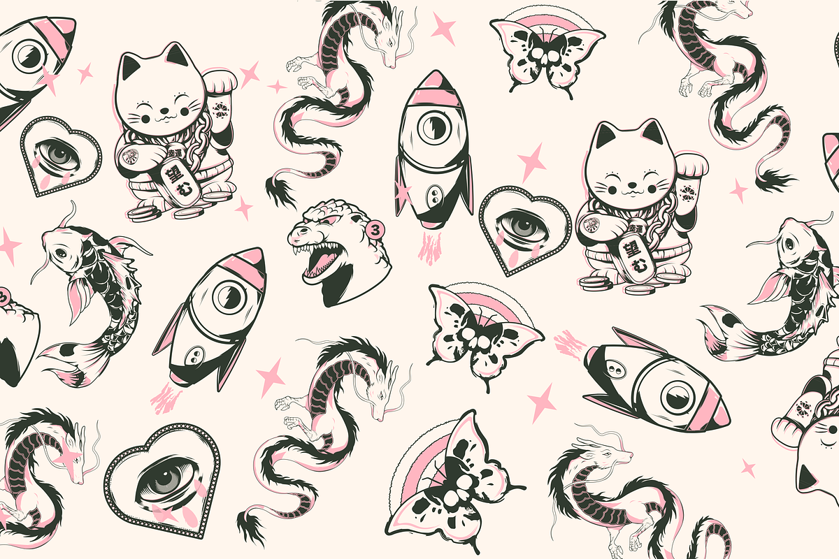 Japanese tattoo Bundle, an Animal Illustration by Darts Lines