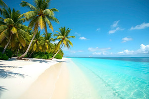 Tropical Island Beach With Palm Tree, a Photo by LOGOCREATIVE