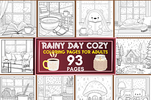 Rainy Day Cozy Coloring Pages Bundle, a Brochure Template by LA Design