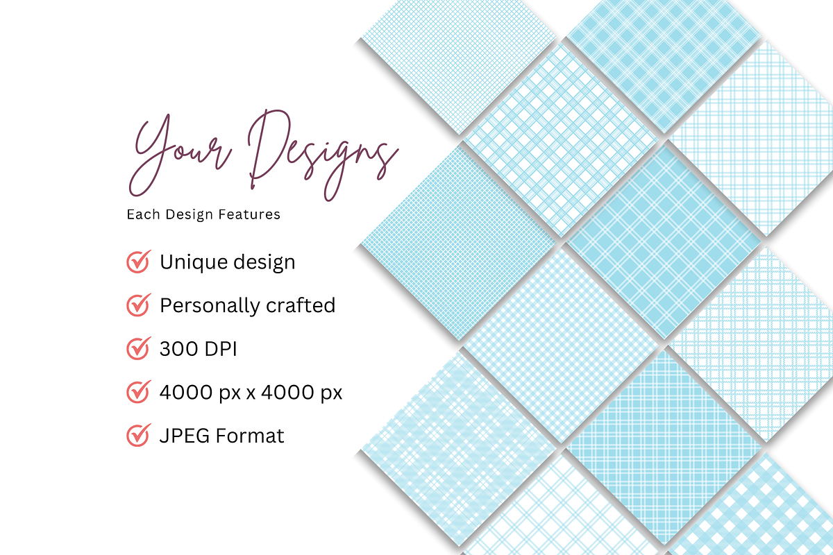 Light Blue Plaid Seamless Designs, a Pattern Graphic by Earley Bird Design Studio (Photo 8 of 8)