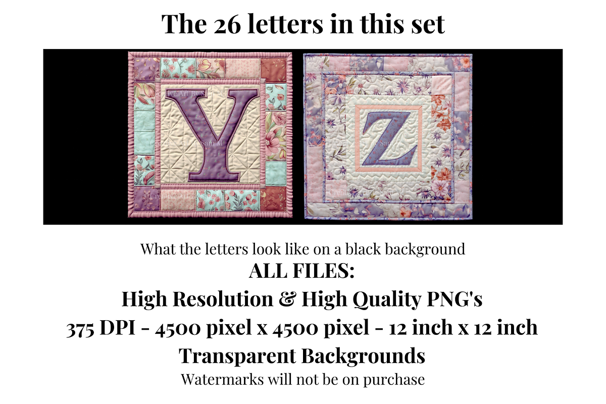 Floral Quilt Alphabet Letters, a Decorative Illustration by Creative Art By SamM (Photo 7 of 10)