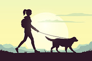 Women Walk The Dog In Park, a Person Illustration by Black White Mouse Design (Thumbnail 1 of 3)