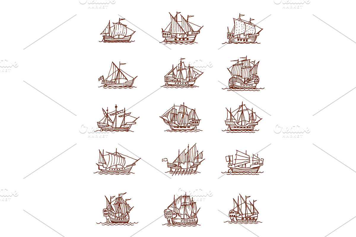 Isolated vintage sail ships, a Texture Illustration by Vector Tradition