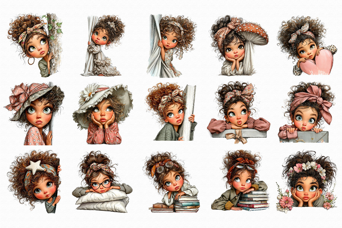 Whimsical Girl Peeking Clipart, an Illustration by Libby Wishes (Photo 3 of 7)