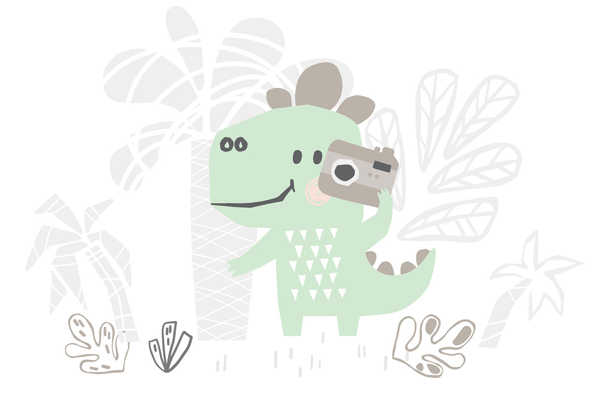 Dinosaurs on the beach. Kids vector, an Animal Illustration by MeadowFox (Photo 8 of 10)