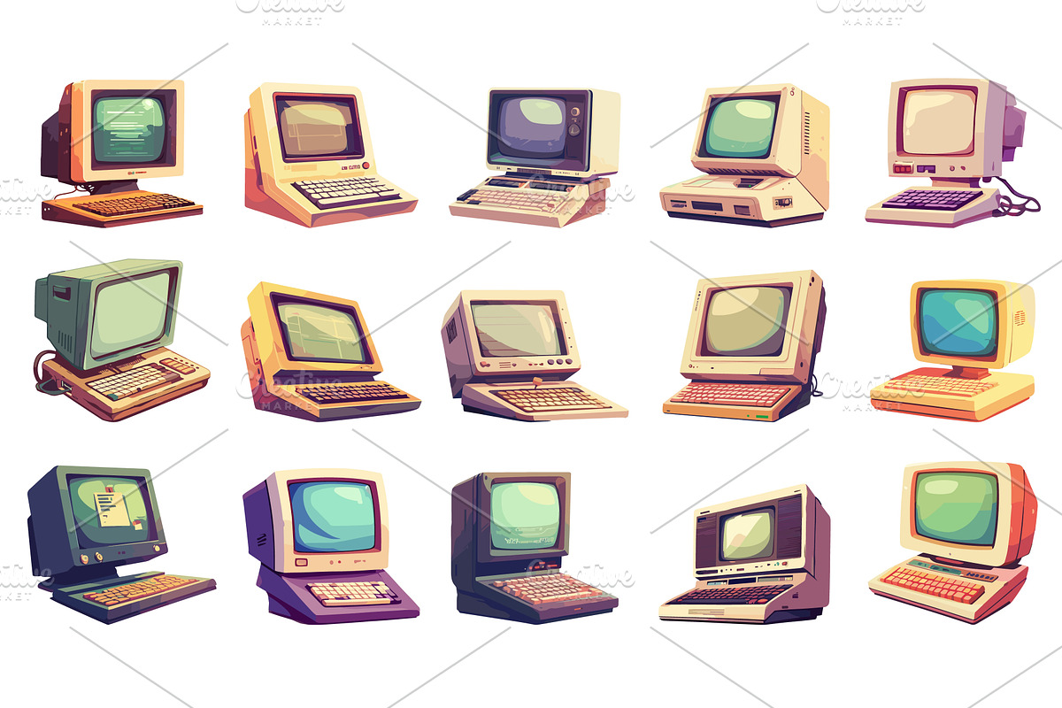 Retro computers. Cartoon old, an Object Illustration by Stock-Smart-Start