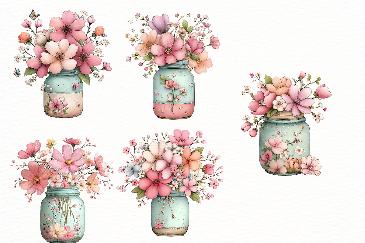 Whimsical spring Flower mason jar, an Illustration by Designworld (Photo 4 of 4)