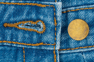 Closeup of blue denim jeans with