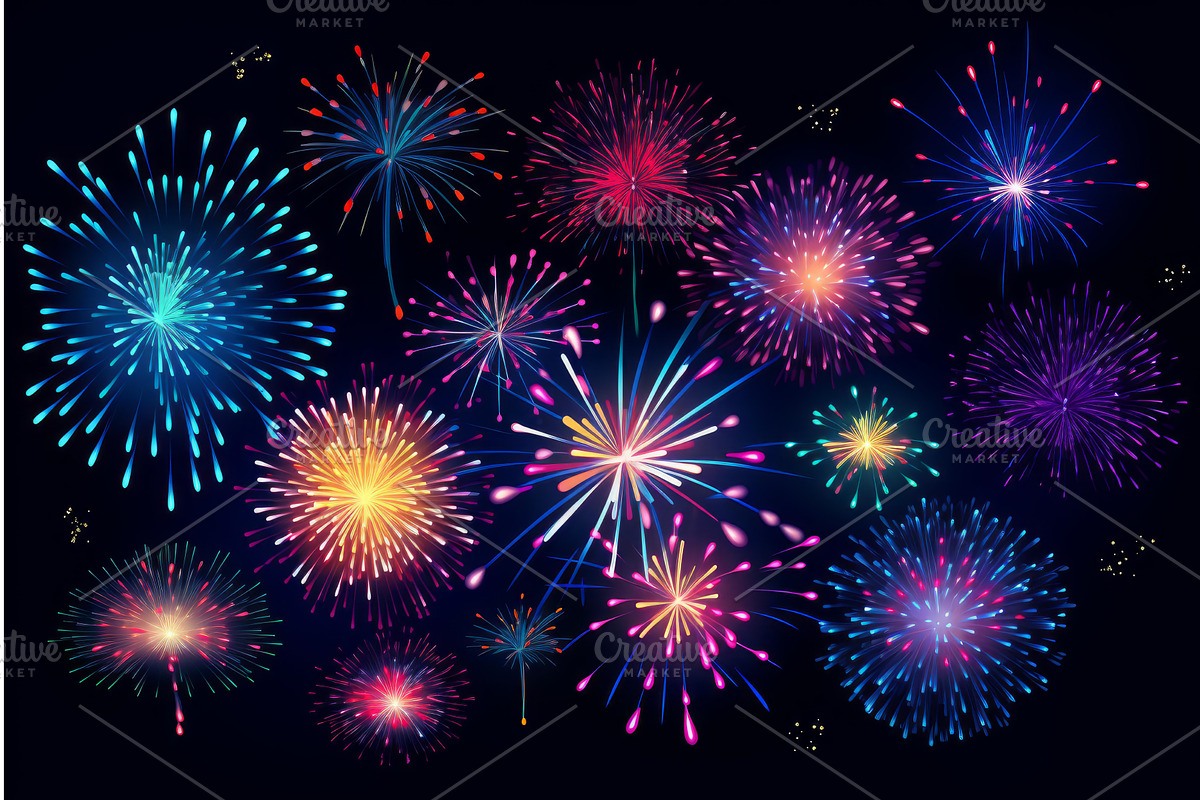 Colorful fireworks exploding in the, an Object Illustration by Ylivdesign