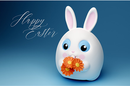 3d Easter bunny rabbit with flowers