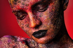 portrait of a girl in makeup body art body painting in bright mu, a Person Photo by Weddings, People, Travel