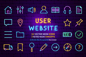 Web Design UI UX Neon Vector Icons, an Outline Icon by Anna_leni