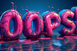 Colorful 3D 'OOPS!' text with vibrant splashes, creating a playful and chaotic, a Background Photo by ImageMir