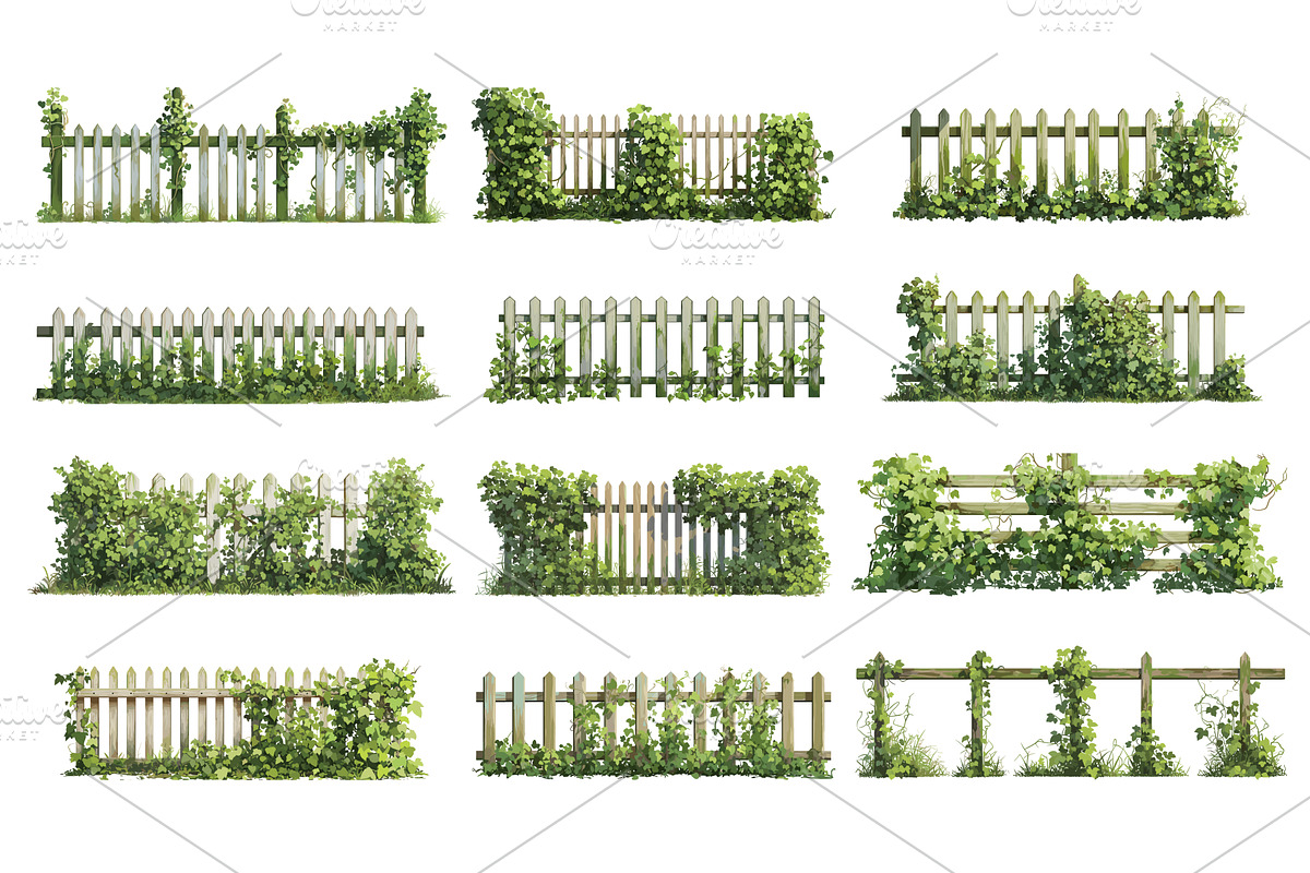 Set of cartoon fences of different, an Illustration by LadadikArt