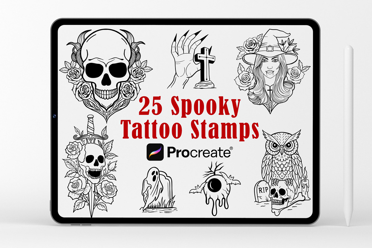 Dark Horror Tattoo stamps procreate, a Brush Add-On by aivos (Photo 1 of 7)